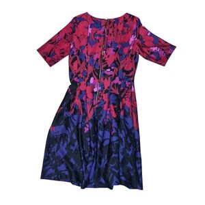 Gabby Skye Floral Print Short Sleeve Fit-and-Flare Dress in Pink and Purple